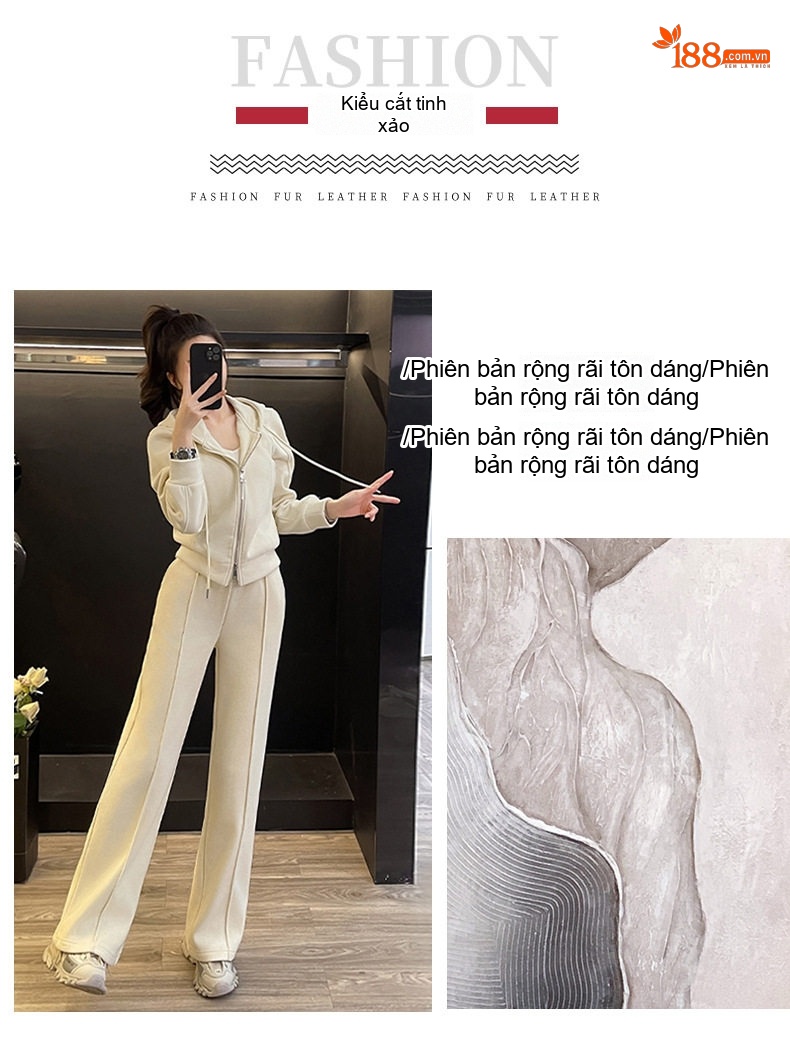Set Bộ Quần Áo Nữ Dáng Rộng Có Mũ Trùm Đầu Lót Lông Dày Dặn Phong Cách Hàn Quốc Màu Kem, Hồng, Xám, Nâu... chi tiết 3