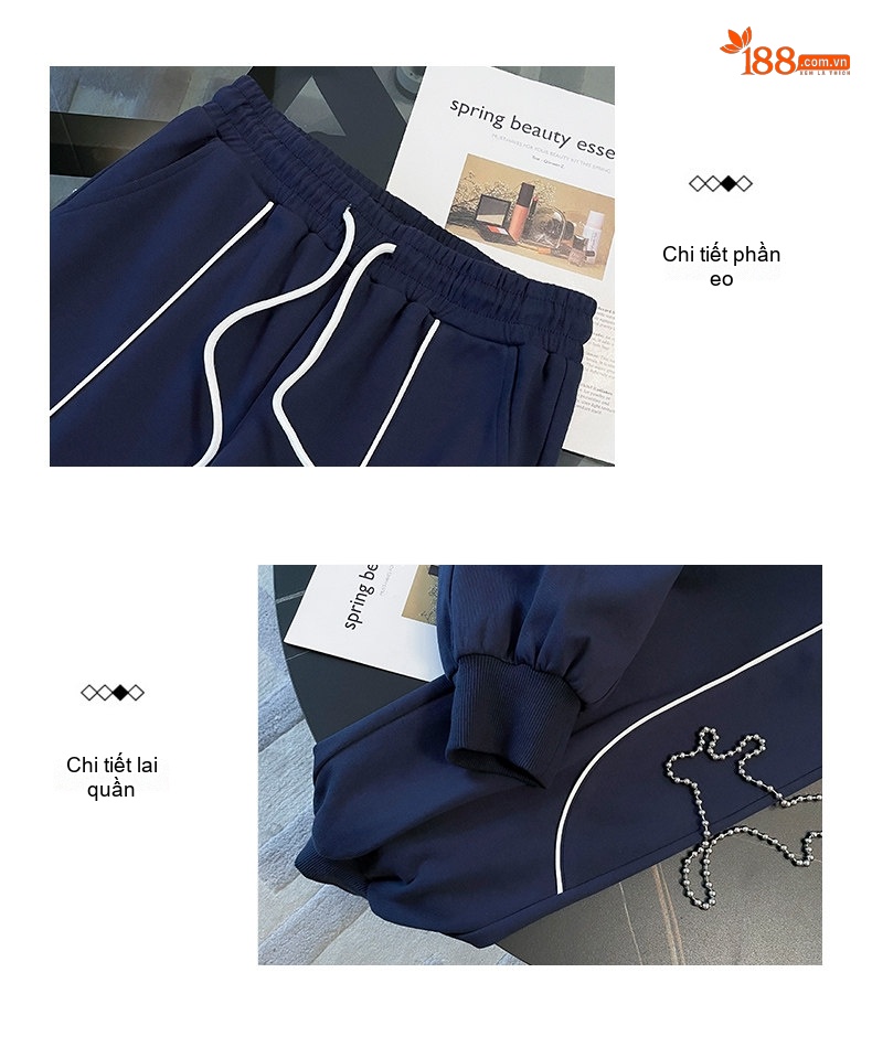 Set Bộ Thể Thao Nữ Áo Khoác Bomber Quần Dài Phong Cách Cá Tính Màu Xanh Navy chi tiết 5
