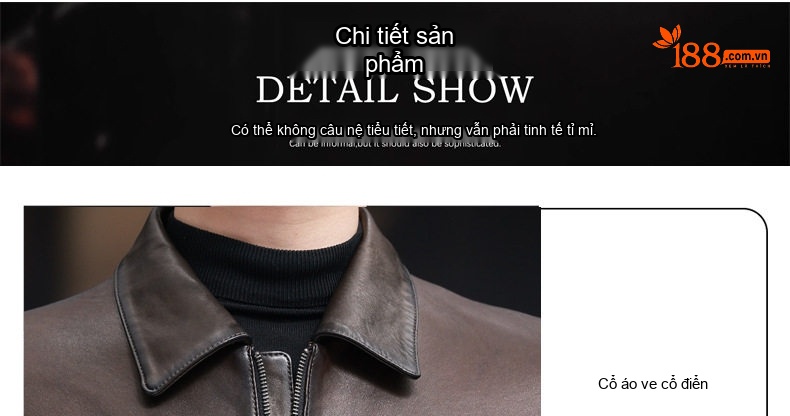 Áo Khoác Da Nam Da Thật Da Cừu Cổ Bẻ Kiểu Ngắn Màu Nâu chi tiết 12