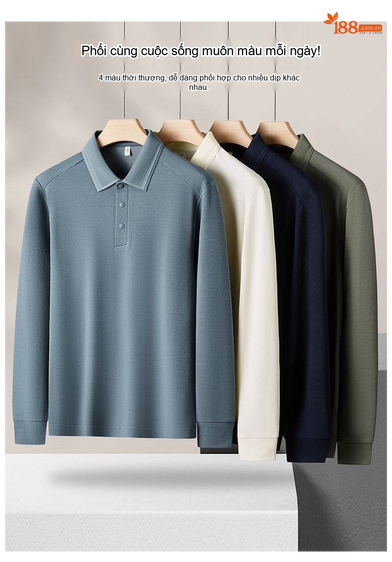 Áo Polo Nam Dài Tay Thu Đông Chất Liệu Lụa Tằm Pha Len Màu Xanh, Kem, Navy, Olive... chi tiết 12