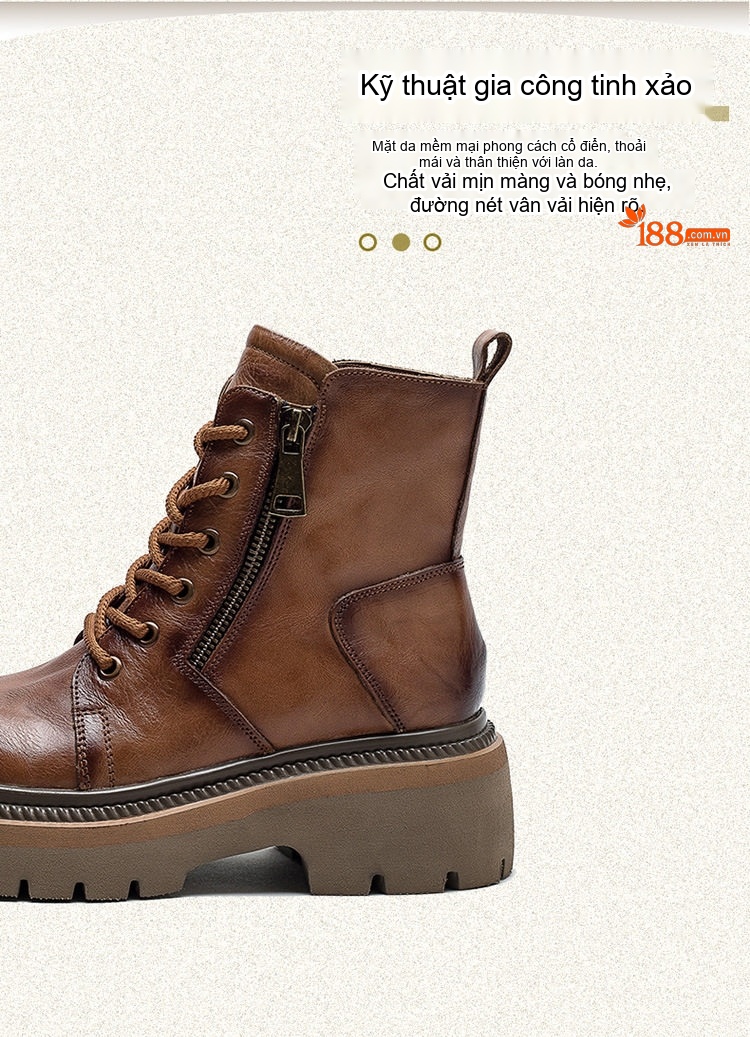 Boot Nữ Da Bò Cổ Ngắn Phong Cách Anh Quốc Chiều Cao Đế Khoảng 5cm Màu Nâu, Xanh chi tiết 3