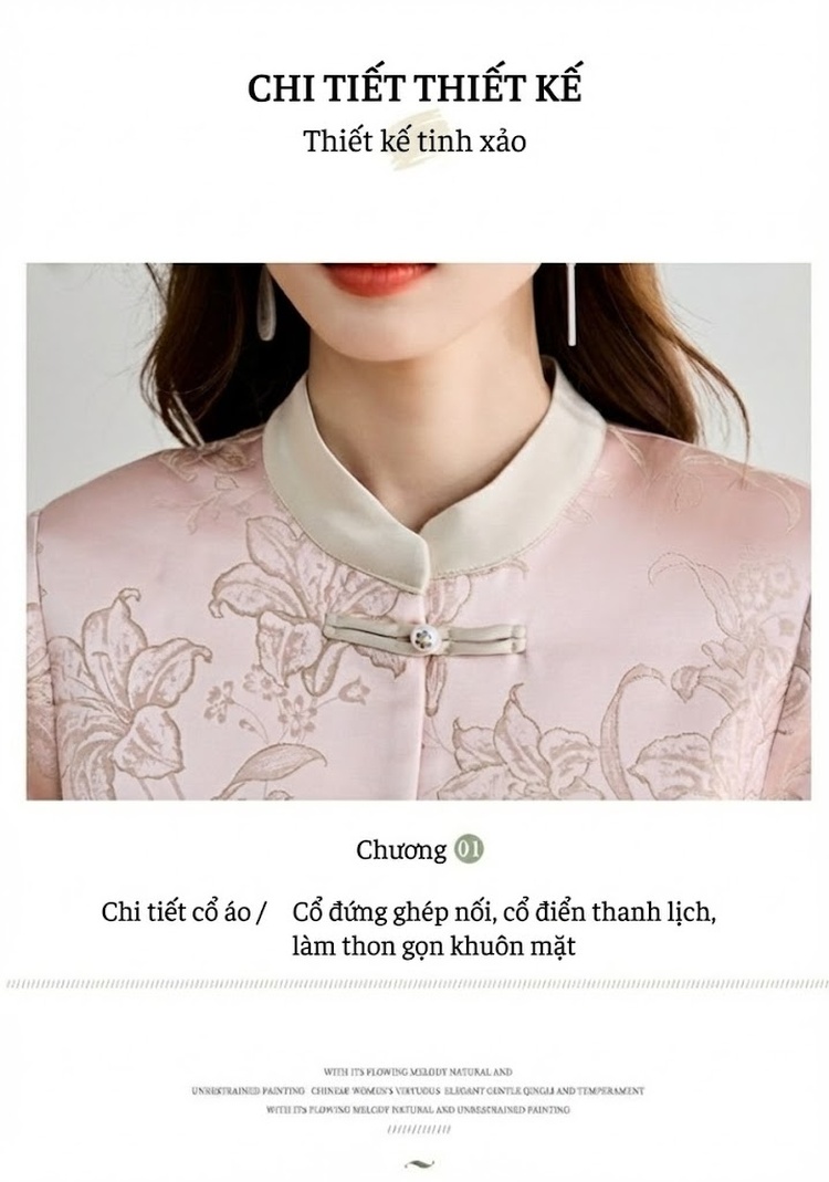 Áo Khoác Nữ Trung Hoa Cách Tân Phong Cách Quốc Dân Vải Satin Kiểu Áo Sườn Xám Thanh Lịch Màu Hồng, Kem chi tiết 7