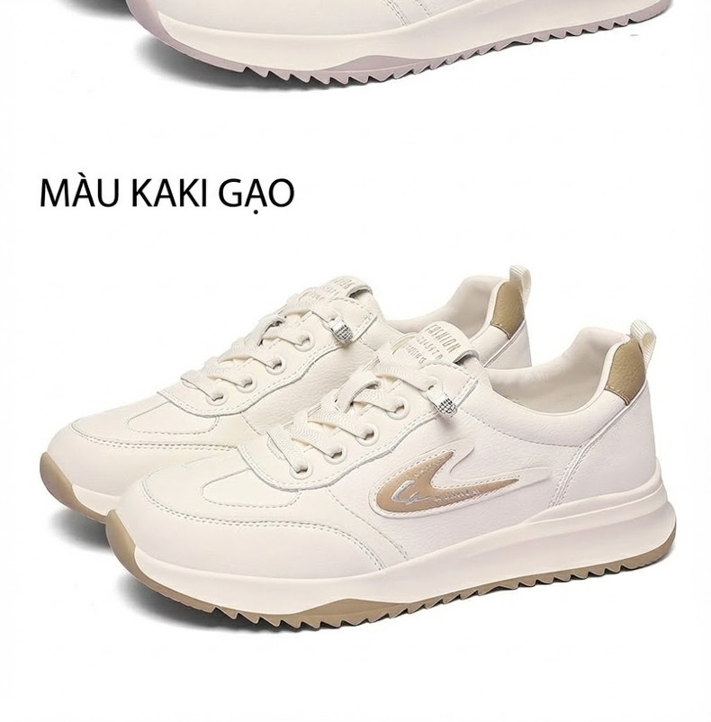 Giày Thể Thao Nữ Da Thật Thoáng Khí Chiều Cao Đế Khoảng 3cm Màu Kem chi tiết 12