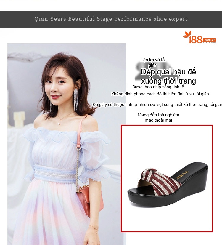 Dép Xuồng Nữ Quai Vải Mũi Hở Đế Bánh Mì Chiều Cao Đế Khoảng 6cm Màu Đen, Kem chi tiết 1