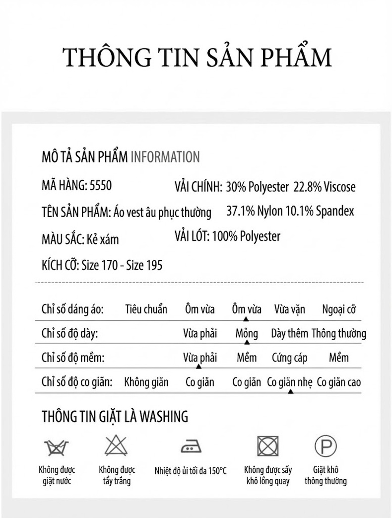 Áo Vest Nam Mỏng Co Giãn Chống Nhăn Họa Tiết Kẻ Ô Ôm Dáng Phong Cách Hàn Quốc Màu Xám chi tiết 11