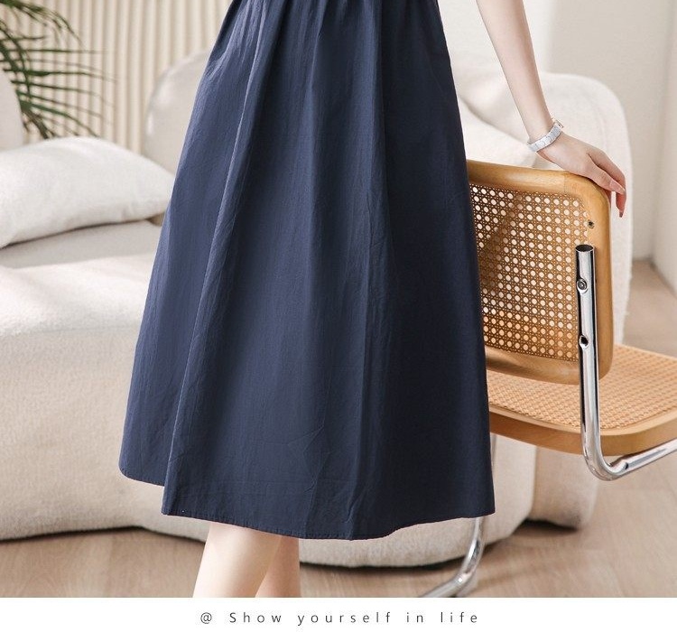 Váy Sơ Mi Polo Tay Ngắn dáng chữ A Nữ Tính Thắt Eo Màu Hồng, Xanh Navy, Vàng Be, Xanh Dương chi tiết 16