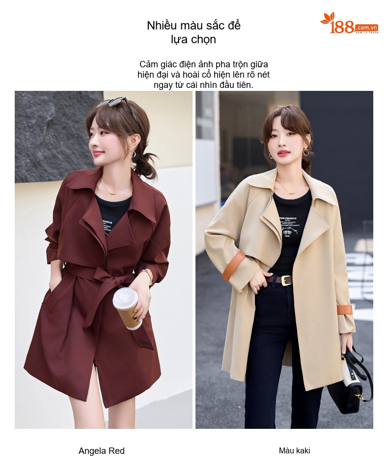 Áo Khoác Mangto Nữ Dáng Vừa Hàn Quốc Thanh Lịch Màu Be, Nâu Đất chi tiết 9