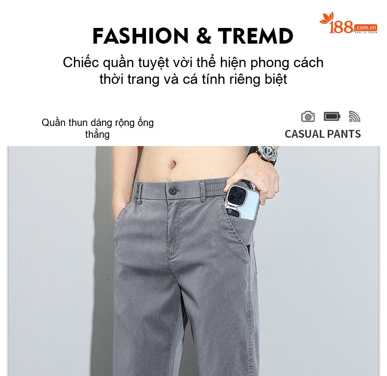 Quần Dài Nam Tencel Lụa Lyocell Mỏng Mát Chống Nhăn Dáng Suông Màu Xanh Lam, Đen, Xám chi tiết 2