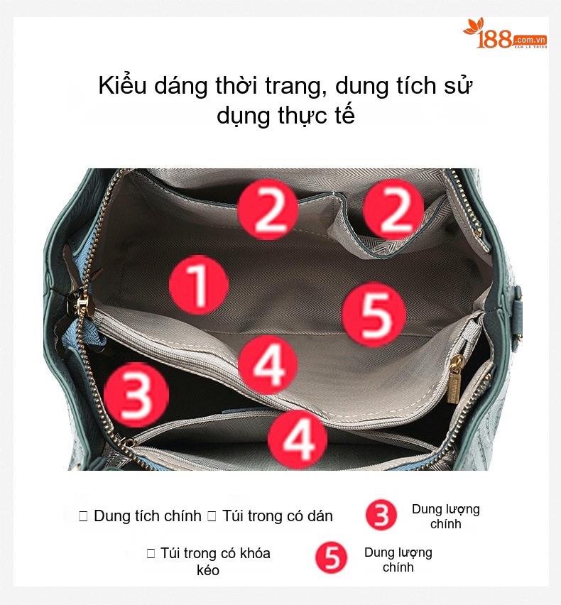 Túi Xách Tay Nữ Da Bò Lớp Đầu Dung Tích Lớn Phong Cách Thời Trang Màu Xanh Dương chi tiết 7