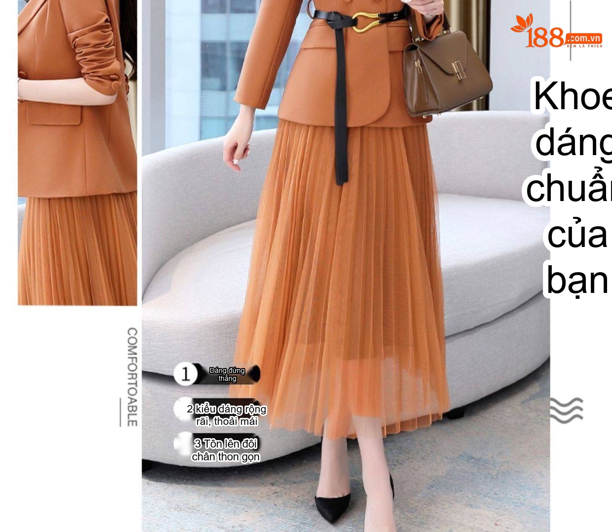 Bộ Vest Blazer Nữ Chân Váy Lưới Dáng Dài Thời Trang Thu Đông Màu Nâu, Đen, Xanh, Cam chi tiết 19