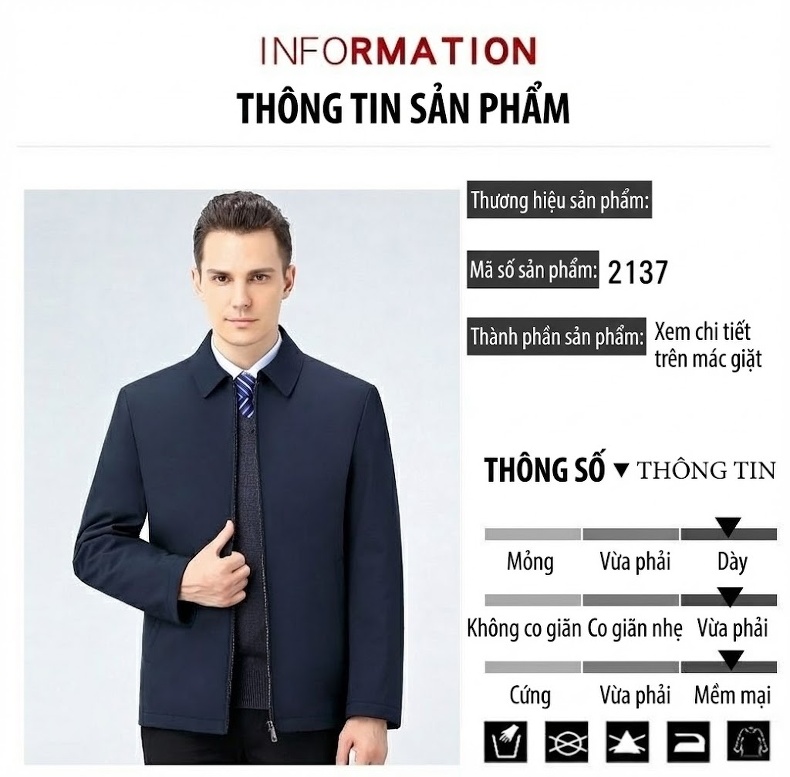 Áo Khoác Phao Nam Lót Lông Vũ Trắng Dáng Ngắn Công Sở Màu Xanh Navy chi tiết 6