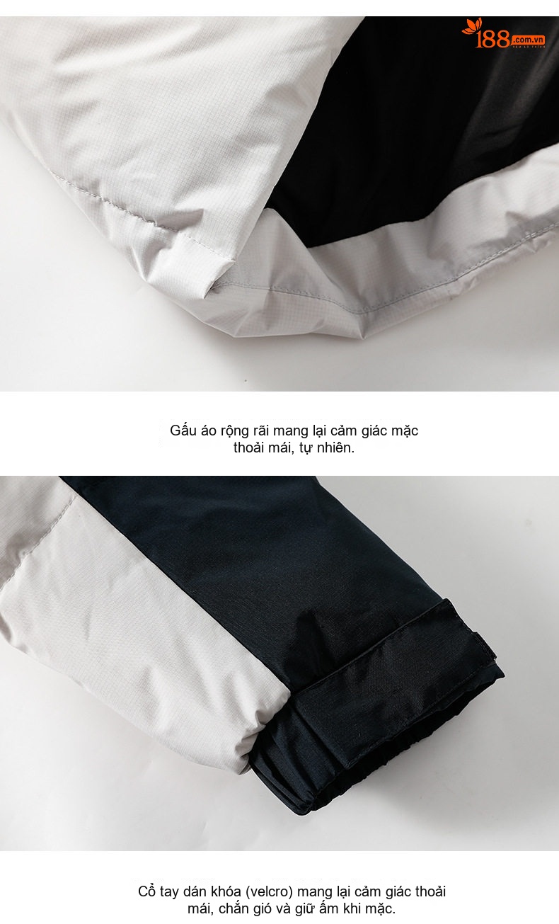 Áo Phao Dáng Dài 90% Lông Vịt Trắng Mũ Trùm Đầu Dày Dặn Phong Cách Unisex Màu Đen, Trắng, Xanh Navy chi tiết 20