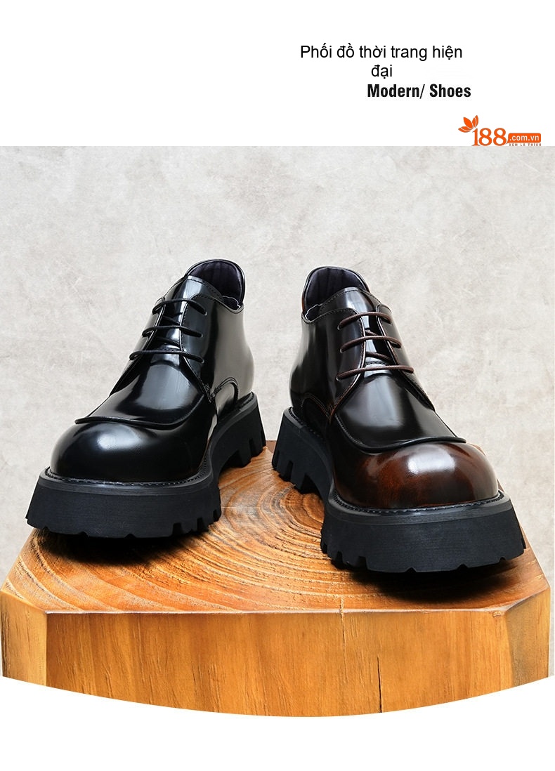 Giày Boot Martin Nam Da Bò Thủ Công Tăng Chiều Cao 4.5cm Đế Dày Phong Cách Anh Quốc Màu Đen chi tiết 6