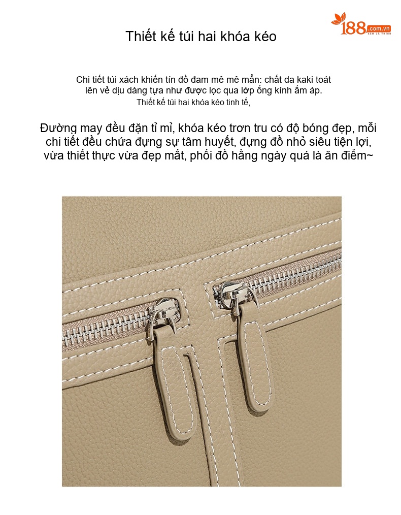 Túi Đeo Vai Nữ Da Bò Thật Dáng Horseshoe Công Sở, Túi Tote, Túi Bucket Màu Nâu chi tiết 3