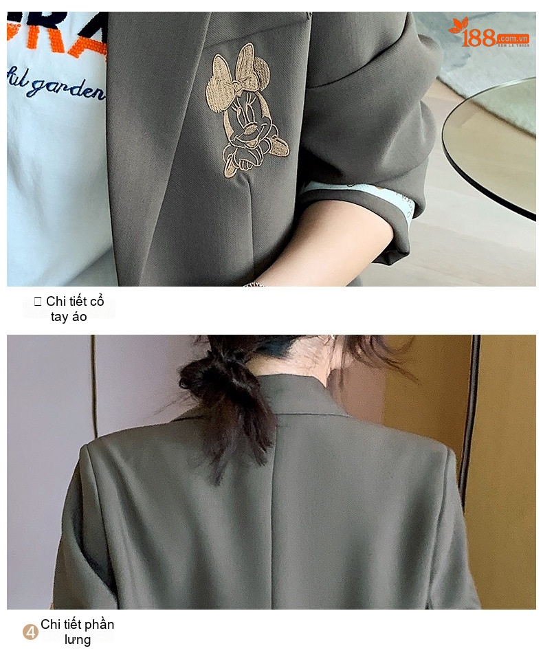 Áo Khoác Blazer Nữ Thêu Mickey Kiểu Hàn Quốc Màu Nâu chi tiết 26