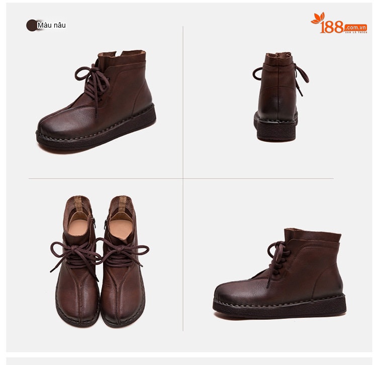 Boot Nữ Cổ Ngắn Da Bò Ôm Chân Chiều Cao Đế Khoảng 3cm Màu Đen, Nâu chi tiết 18