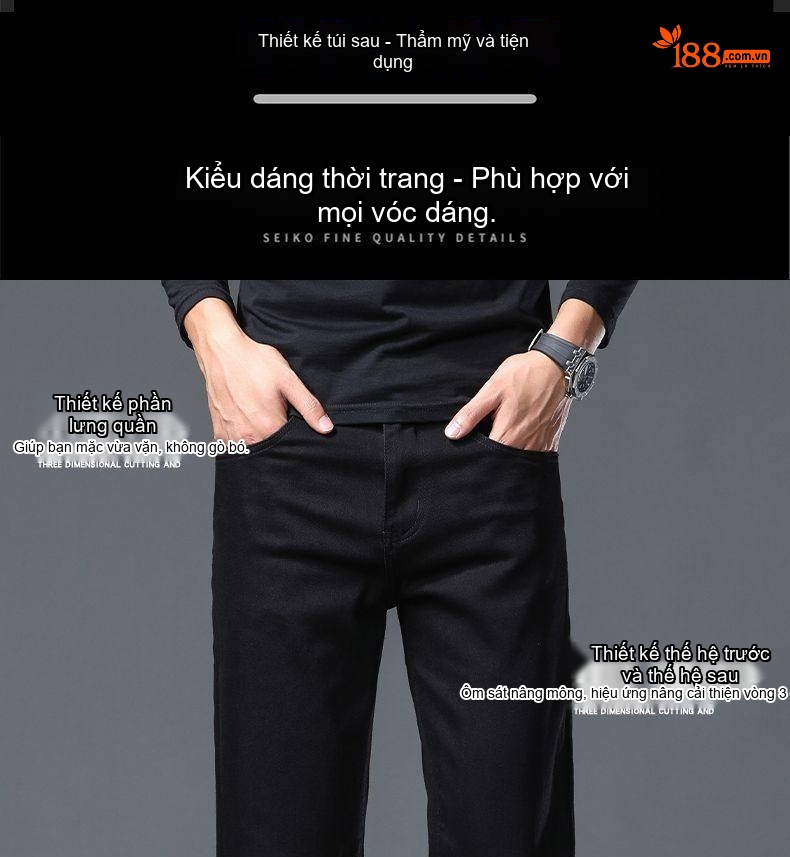 Quần Jean Dài Nam Ống Rộng Cotton Dáng Thường Màu Trắng, Đen chi tiết 4
