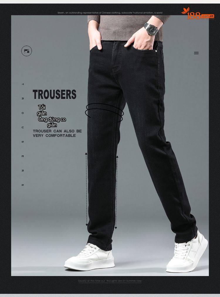 Quần Jeans Nam Ống Đứng Dáng Ôm Vừa Co Giãn Nhẹ Phong Cách Trung Niên Màu Đen chi tiết 3