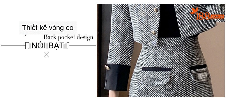 Set Áo Khoác Lửng và Chân Váy Ngắn Vải Tweed Phong Cách Tiểu Thư Màu Xám chi tiết 6