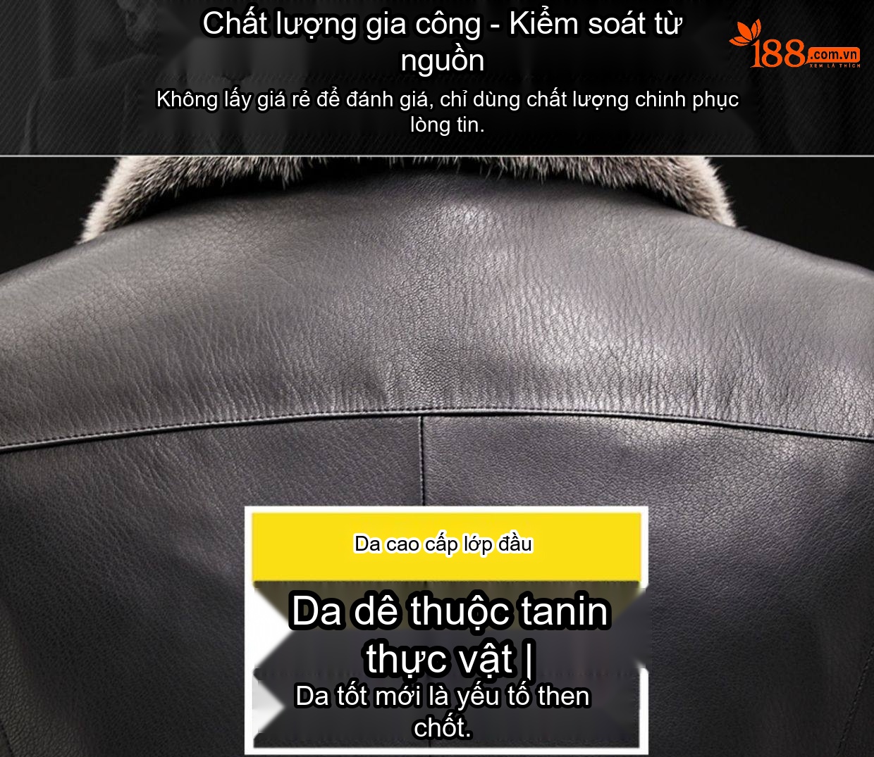 Áo Khoác Da Thật Nam Lót Lông Chồn Cổ Bẻ Da Dê Ngắn Màu Đen chi tiết 8