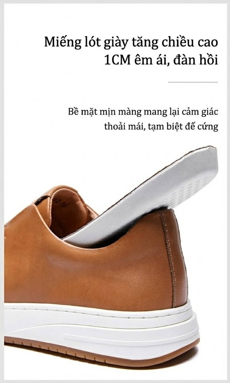 Giày Lười Nam Da Thật Mũi Tròn Chiều Cao Đế Khoảng 3cm Phong Cách Anh Quốc Màu Đen, Trắng, Nâu chi tiết 10