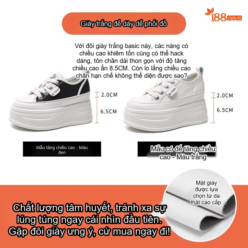 Giày Thể Thao Nữ Đế Xuồng Chiều Cao Đế Khoảng 8.5cm Màu Trắng, Đen