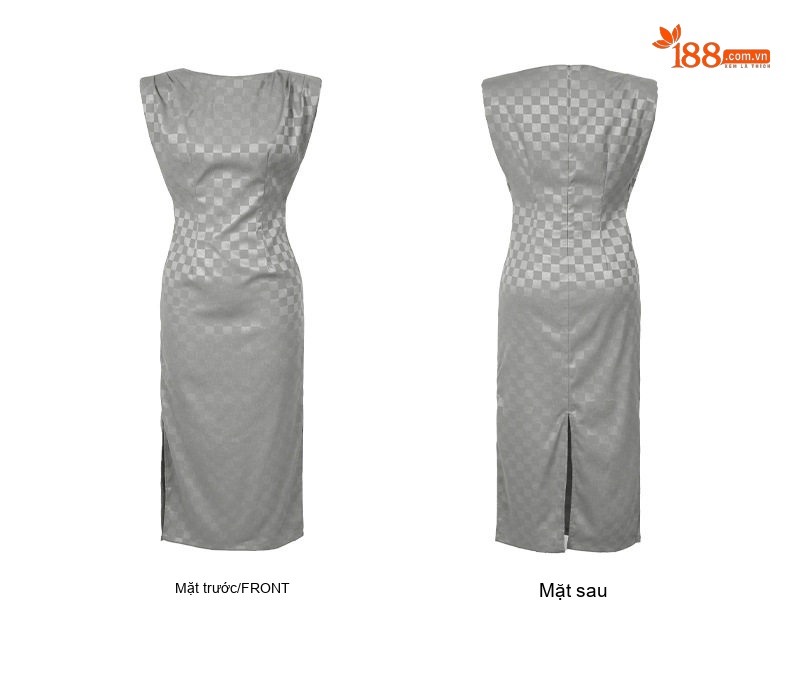 Váy Ôm Body Nữ Họa Tiết Caro Cổ Tròn Tay Cộc Xẻ Tà Phong Cách Quyến Rũ Màu Cam chi tiết 7