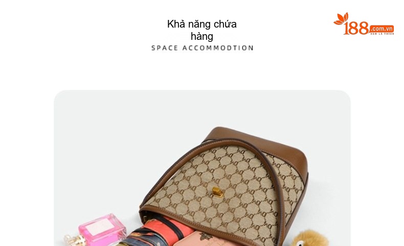 Túi Đeo Chéo Nữ Vải Họa Tiết Bucket Rộng Rãi Đeo Vai Đi Làm Hàng Ngày Màu Nâu chi tiết 9