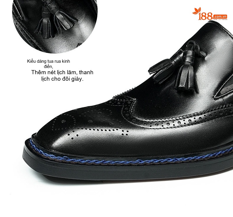 Giày Lười Nam Da Bò Brogue Có Tua Rua Chiều Cao Đế Khoảng 3cm Màu Đen, Nâu chi tiết 6