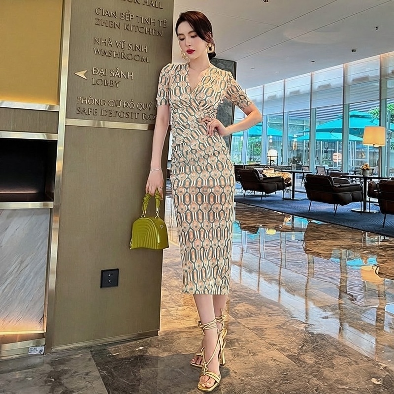 Váy Ôm Body Nữ Họa Tiết Hoa Văn Kiểu Pháp Thanh Lịch chi tiết 1