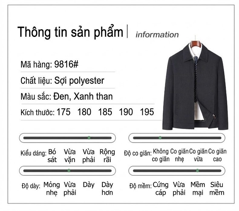 Áo Khoác Nam Dáng Suông Cổ Bẻ Sọc Gân Thanh Lịch Cho Tuổi Trung Niên Màu Xám Đen chi tiết 3