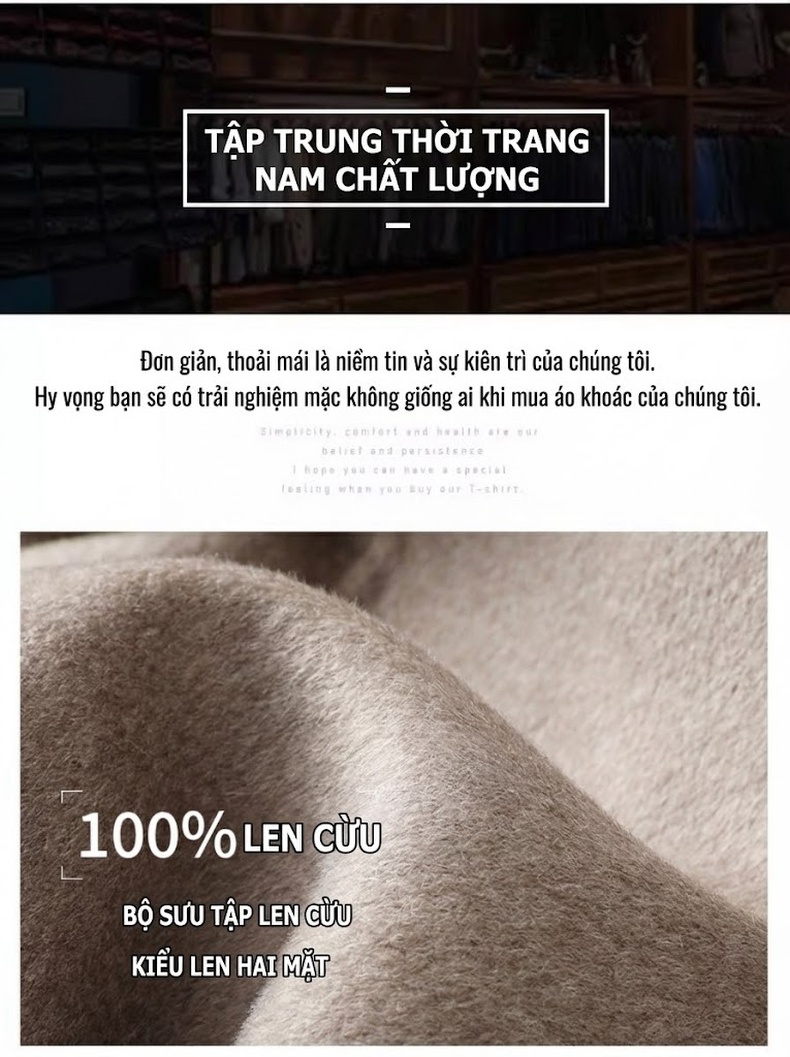 Áo Khoác Dạ Nam Dáng Dài Vừa Có Mũ Hai Mặt 100% Lông Cừu Màu Be, Đen chi tiết 2