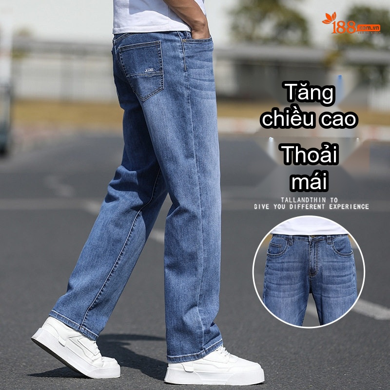 Quần Jean Dáng Suông Nam Co Giãn Thoải Mái Kiểu Dáng Trung Niên Màu Xanh Đậm, Xanh Nhạt