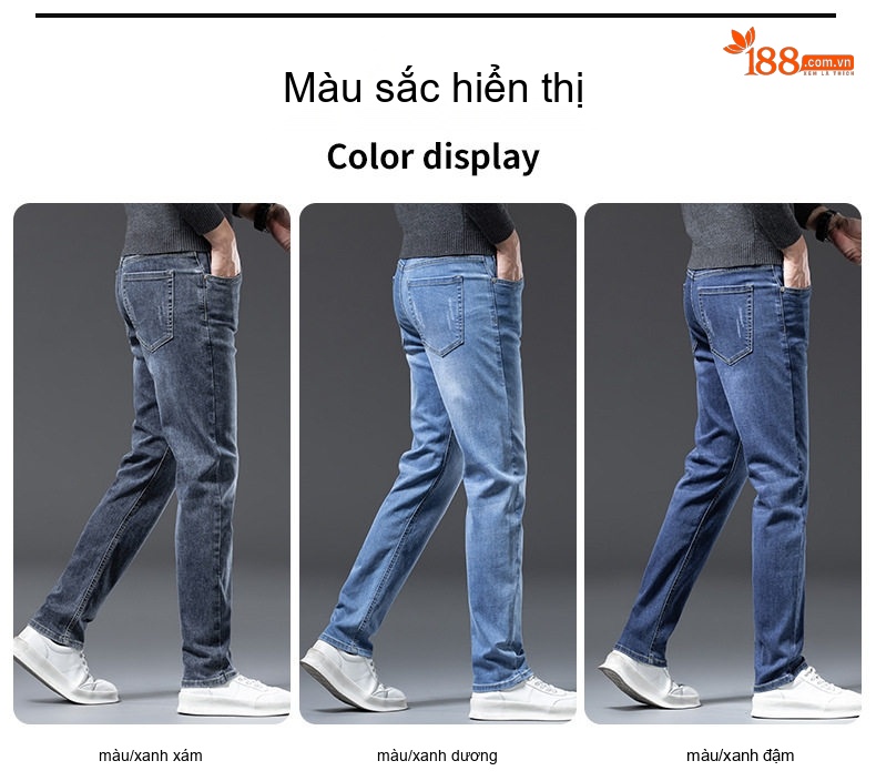 Quần Jean Nam Ống Đứng Co Giãn Thoải Mái Màu Xanh Đậm, Xanh Nhạt chi tiết 9