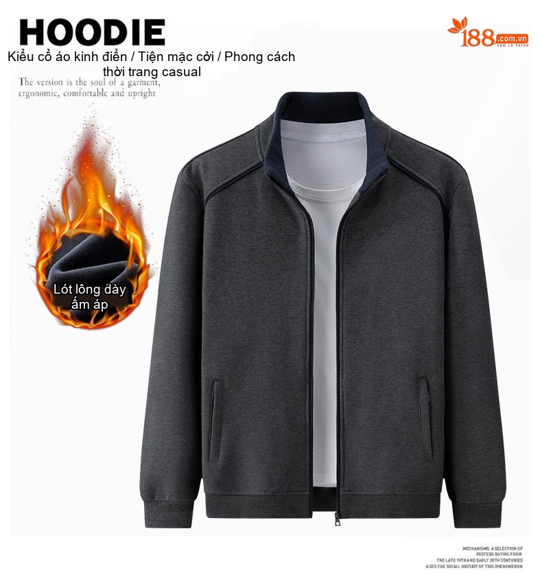 Áo Khoác Bomber Nam Cotton Khóa Kéo Cổ Đứng Phong Cách Thể Thao Màu Xám, Đen, Đỏ chi tiết 9