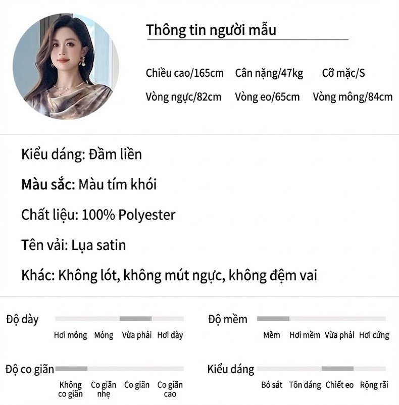 Váy Dài Tay Nữ Cổ Đổ Dáng Ôm Eo Họa Tiết Thu Đông Màu Nâu, Xám, Trắng chi tiết 2