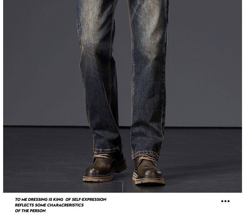 Quần Jean Nam Ống Suông Rộng Co Giãn Phong Cách Retro Màu Xanh Denim chi tiết 15