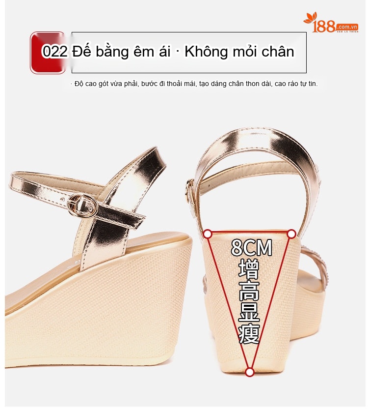 Dép Sandal Nữ Đế Xuồng Quai Hậu Đính Đá Đế Cao 5cm - 6cm Màu Vàng, Đen, Bạc chi tiết 8