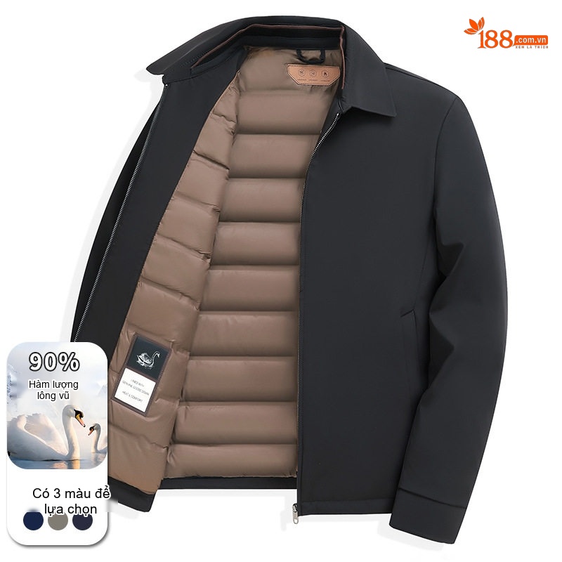 Áo Khoác Phao Nam Lông Vũ 90% Mới Giữ Ấm Phong Cách Doanh Nhân Màu Xanh Navy, Đen, Xám