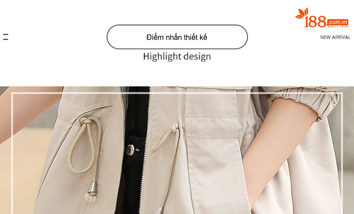 Áo Khoác Gió Nữ Dáng Dài Vừa, Mũ Trùm Đầu, Phong Cách Hàn Quốc Màu Be, Xanh Olive chi tiết 6