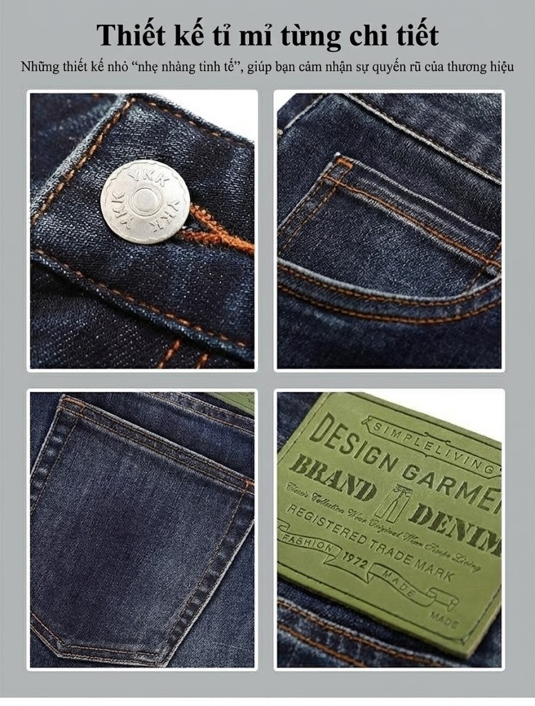 Quần Jean Nam Ống Đứng Co Giãn Vừa Vặn Phong Cách Retro Màu Xanh Denim chi tiết 31