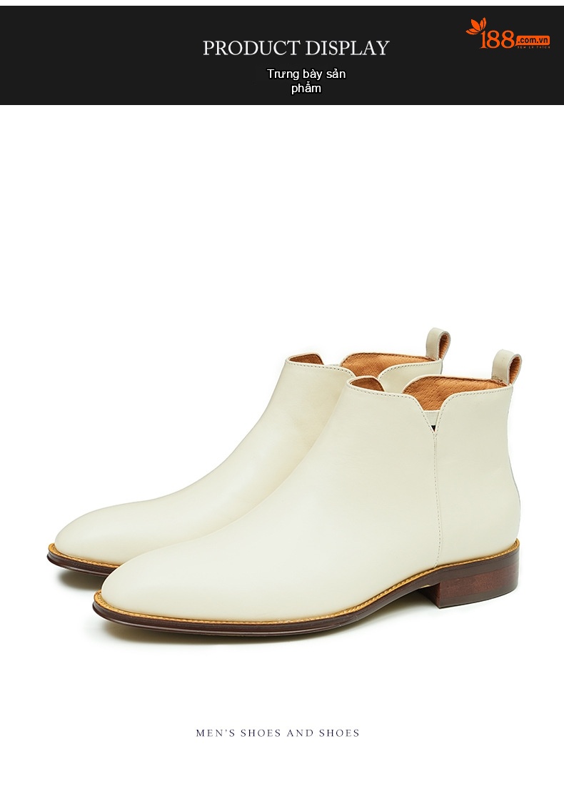 Boot Da Bò Cổ Cao Có Khóa Kéo Chiều Cao Đế Khoảng 3cm Màu Trắng chi tiết 9