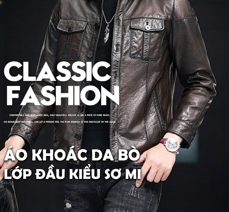 Áo Khoác Da Thật Kiểu Moto Ngắn Dáng Ôm Cho Nam chi tiết 2