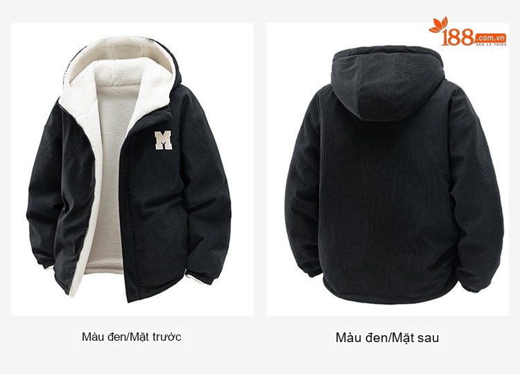 Áo Khoác Cotton Lót Lông Cừu Non Có Mũ Trùm Đầu Dáng Rộng Nam Nữ Màu Đen, Xanh, Tím, Kem... chi tiết 14