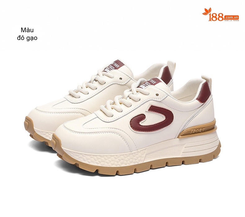 Giày Thể Thao Nữ Da Thật Đế Dày Phong Cách Cổ Điển Chiều Cao Đế Khoảng 4cm Màu Kem chi tiết 12