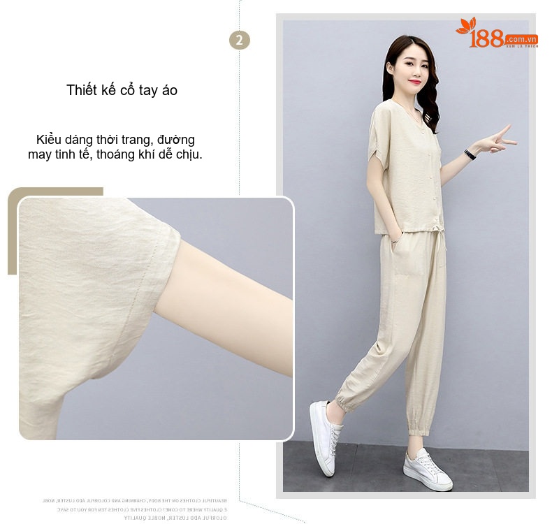 Bộ Quần Áo Nữ Cotton Lanh Mùa Hè Phong Cách Quý Bà chi tiết 4