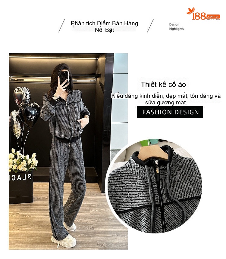 Set Bộ Quần Áo Dệt Kim Nữ Áo Khoác Cardigan Quần Dài Ống Rộng Phong Cách Casual Màu Xám chi tiết 4