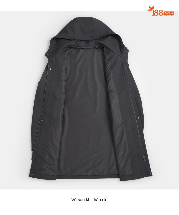 Áo Khoác Parka Nam Dáng Dài Lót Lông Chồn Form Ôm Châu Âu Màu Đen chi tiết 9