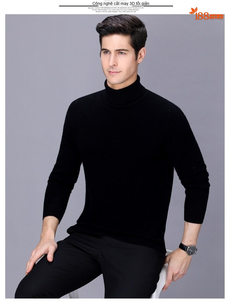Áo Len Nam Cổ Lọ Dệt Kim Cashmere Dày Dặn Giữ Ấm Màu Nâu, Đỏ Rượu, Xám, Đen chi tiết 15