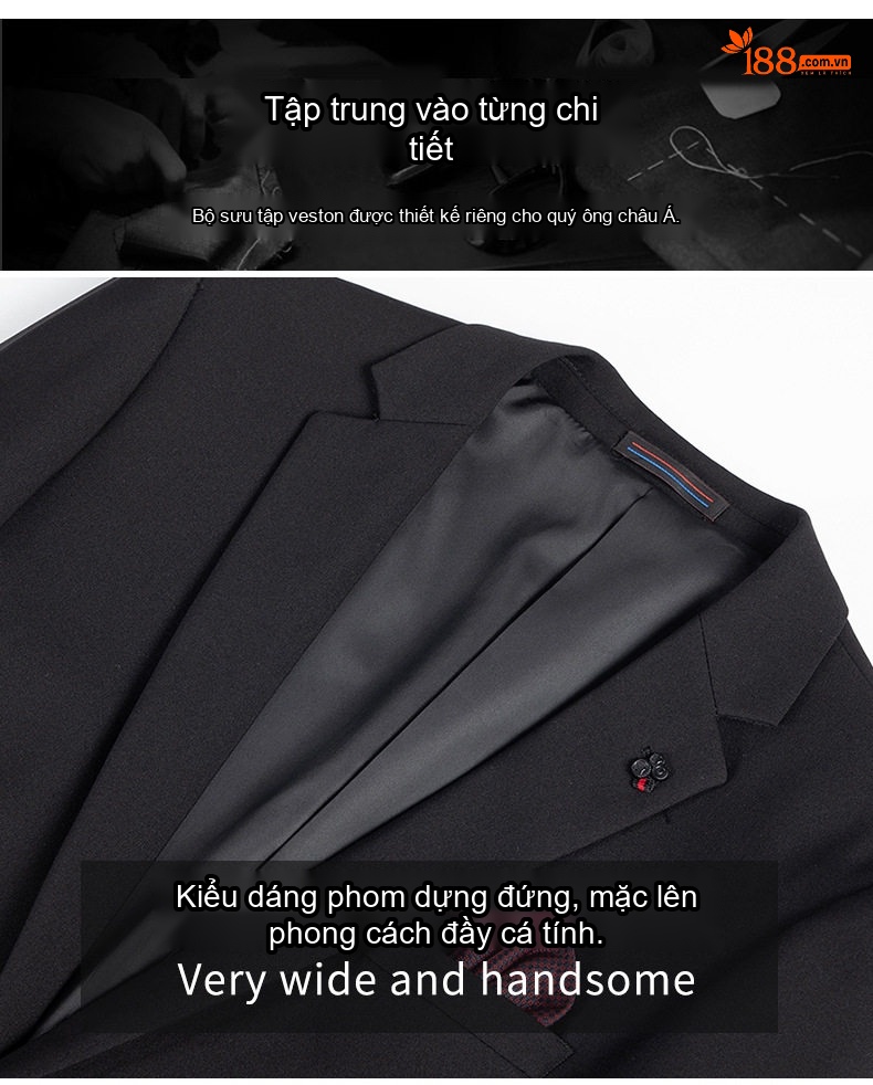 Bộ Vest Nam Trơn Màu Cưới Hỏi Chú Rể Dáng Ôm Phong Cách Hàn Quốc Bộ Ba Món Màu Đen chi tiết 4